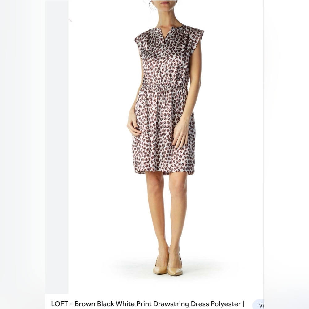 Loft/ brown black white print drawstring dress /XSP